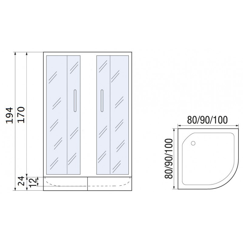 Душевой уголок с поддоном хром 90x90х194см River DON 90/24 MT