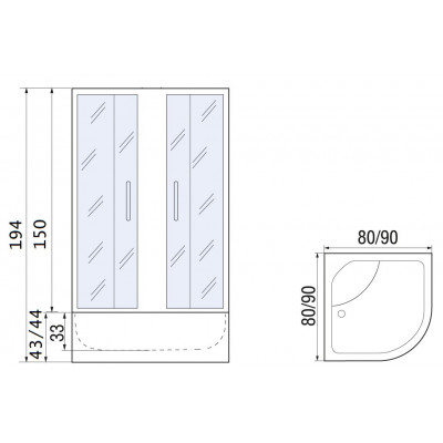 Душевой уголок с поддоном хром 80x80х194см River DON 80/43 MT