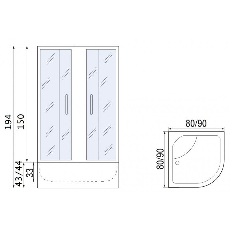 Душевой уголок с поддоном хром 90x90х194см River DON 90/44 MT