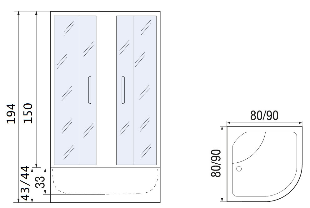 Душевой уголок с поддоном хром 90x90х194см River DON 90/44 MT