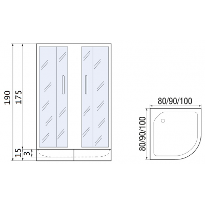 Душевой уголок с поддоном хром 100x100х191см River DON LIGHT 100/15 MT