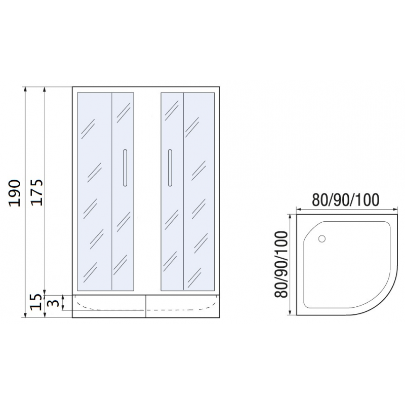 Душевой уголок с поддоном хром 80x80х191см River DON LIGHT 80/15 MT