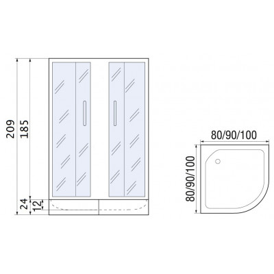 Душевой уголок с поддоном хром 100x100х185см River DON XL 100/24 MT