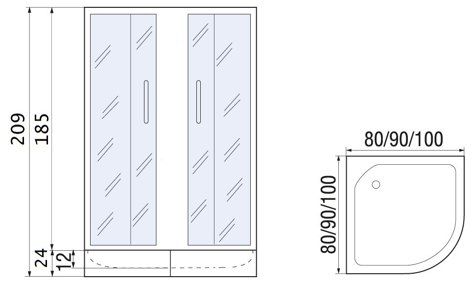 Душевой уголок с поддоном хром 80x80х185см River DON XL 80/24 MT