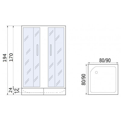 Душевой уголок с поддоном хром 90x90х196см River MORAVA 90/24 MT