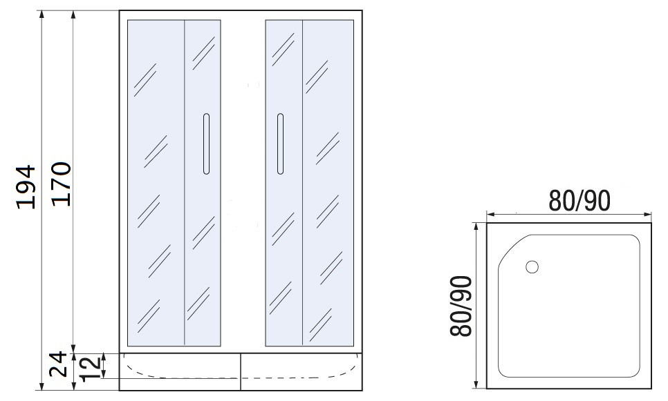 Душевой уголок с поддоном хром 90x90х196см River MORAVA 90/24 MT
