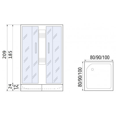 Душевой уголок с поддоном хром 90x90х209см River MORAVA XL 90/24 MT