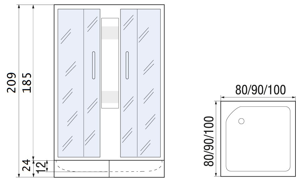 Душевой уголок с поддоном хром 90x90х209см River MORAVA XL 90/24 MT