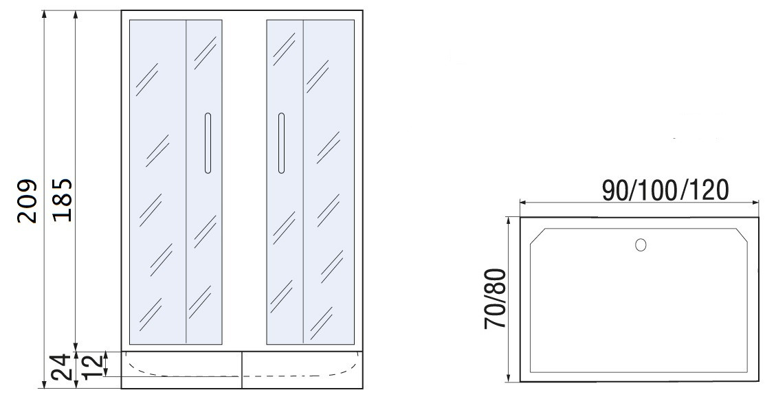 Душевой уголок с поддоном хром 120x80х209см River MORAVA XL 120/80/24 MT
