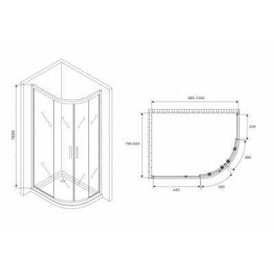 Душевой уголок 100x80см ABBER Schwarzer Diamant AG01180B универсальный, профиль черный