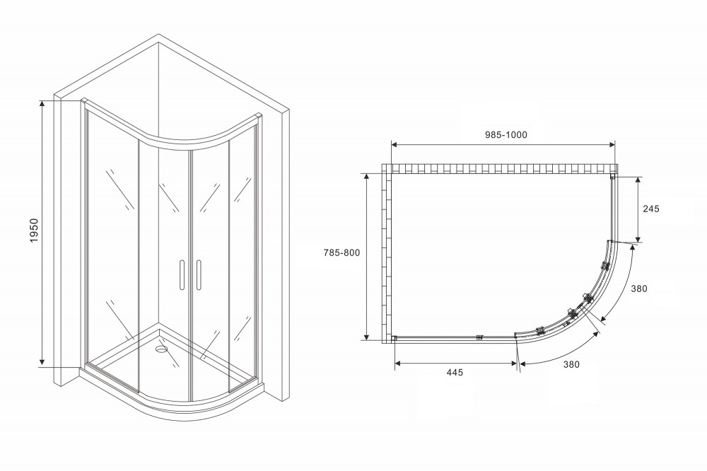 Душевой уголок 100x80см ABBER Schwarzer Diamant AG01180B универсальный, профиль черный