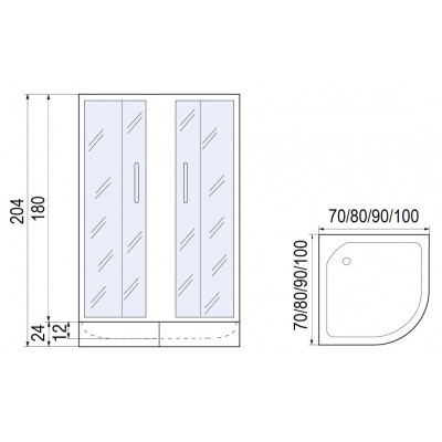 Душевое ограждение 70x70x180см черное МОНОМАХ ДУ 70/180 МЗ BL
