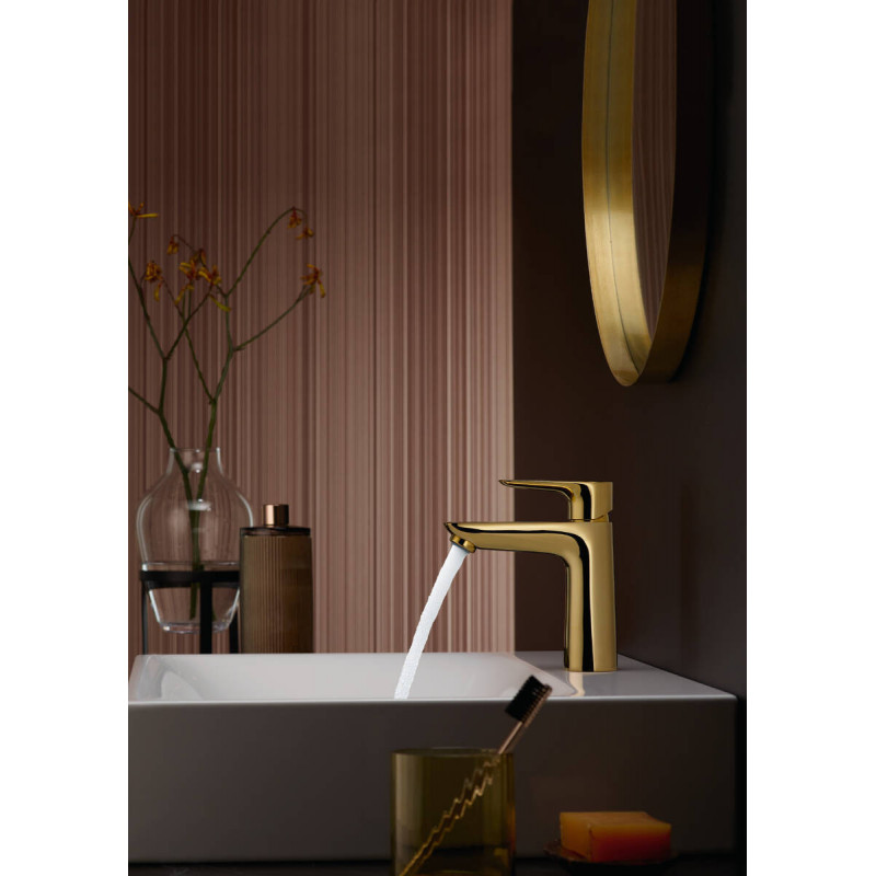 Смеситель для раковины Hansgrohe Talis E 110, однорычажный, со сливным гарнитуром, полированное золото, 71710990