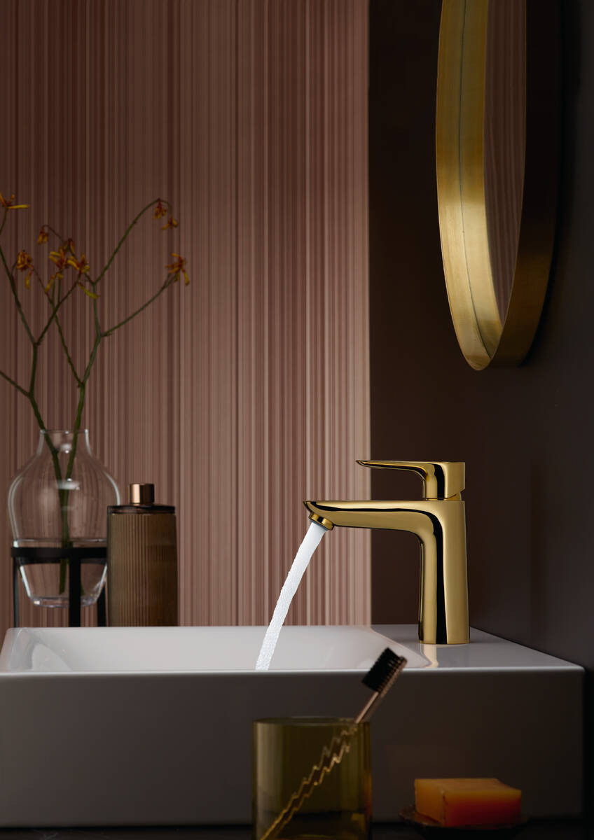 Смеситель для раковины Hansgrohe Talis E 110, однорычажный, со сливным гарнитуром, полированное золото, 71710990