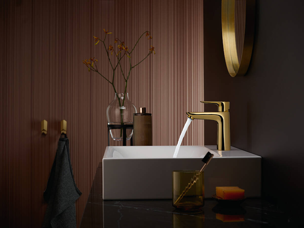 Смеситель для раковины Hansgrohe Talis E 110, однорычажный, со сливным гарнитуром, полированное золото, 71710990
