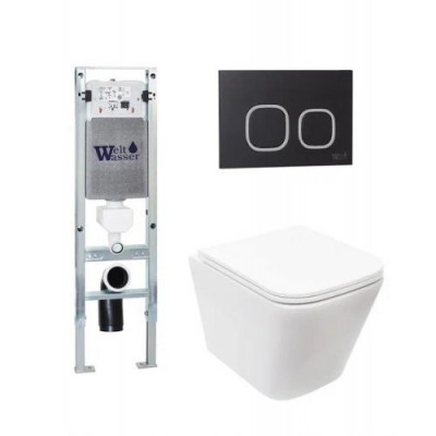 Комплект: Инсталляция, подвесной унитаз и кнопка Welt Wasser AMBERG 350 ST + BAARBACH 004 GL-WT + AMBERG RD-BL