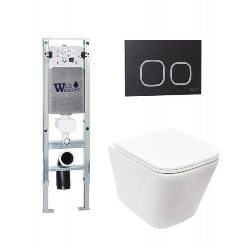 Комплект: Инсталляция, подвесной унитаз и кнопка Welt Wasser AMBERG 350 ST + BAARBACH 004 GL-WT + AMBERG RD-BL