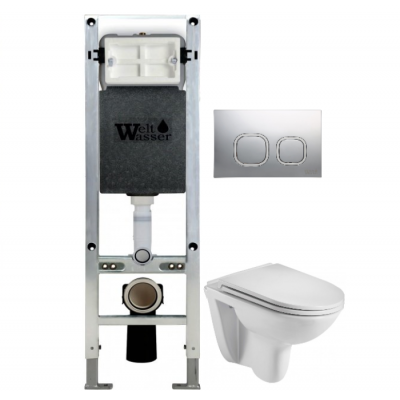 Комплект: Инсталляция, подвесной унитаз и кнопка Welt Wasser AMBERG 350 ST + BAARBACH 004 GL-WT + AMBERG RD-CR