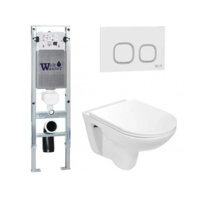 Комплект: Инсталляция, подвесной унитаз и кнопка Welt Wasser AMBERG 350 ST + BAARBACH 004 GL-WT + AMBERG RD-WT