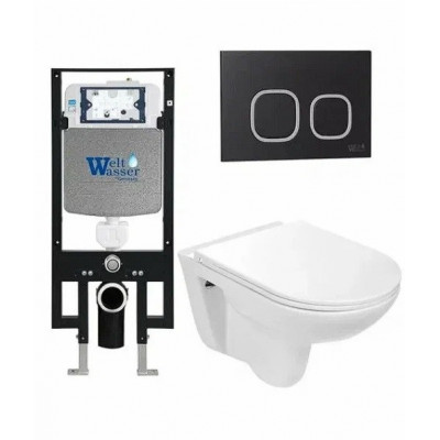 Комплект: Инсталляция, подвесной унитаз и кнопка Welt Wasser AMBERG 497 + BAARBACH 004 GL-WT + AMBERG RD-BL