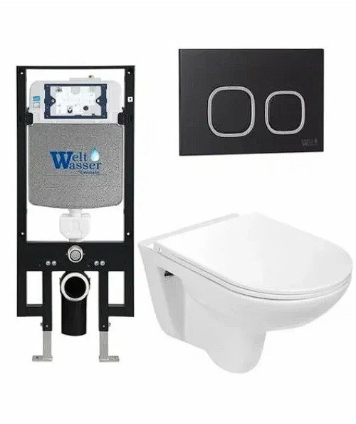 Комплект: Инсталляция, подвесной унитаз и кнопка Welt Wasser AMBERG 497 + BAARBACH 004 GL-WT + AMBERG RD-BL