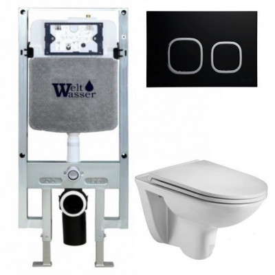 Комплект: Инсталляция, подвесной унитаз и кнопка Welt Wasser AMBERG 497 ST + BAARBACH 004 GL-WT + AMBERG RD-BL