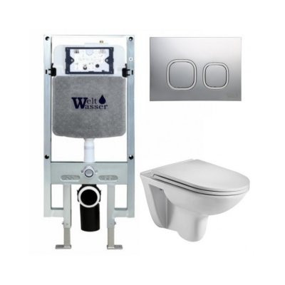 Комплект: Инсталляция, подвесной унитаз и кнопка Welt Wasser AMBERG 497 ST + BAARBACH 004 GL-WT + AMBERG RD-MT CR