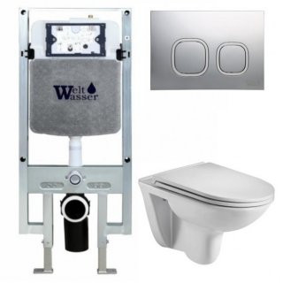 Комплект: Инсталляция, подвесной унитаз и кнопка Welt Wasser AMBERG 497 ST + BAARBACH 004 GL-WT + AMBERG RD-MT CR