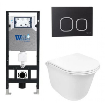 Комплект: Инсталляция, подвесной унитаз и кнопка Welt Wasser AMBERG 506 + BAARBACH 004 GL-WT + AMBERG RD-BL