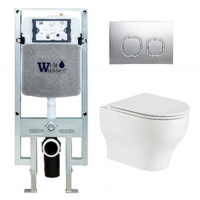 Комплект: Инсталляция, подвесной унитаз и кнопка Welt Wasser AMBERG 497 ST + ERLENBACH 004 GL-WT + AMBERG RD-MT CR