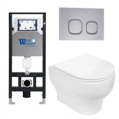 Комплект: Инсталляция, подвесной унитаз и кнопка Welt Wasser AMBERG 506 + ERLENBACH 004 GL-WT + AMBERG RD-CR