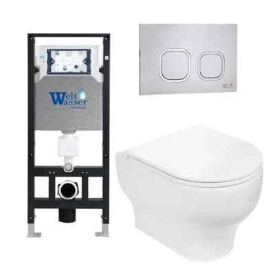 Комплект: Инсталляция, подвесной унитаз и кнопка Welt Wasser AMBERG 506 + ERLENBACH 004 GL-WT + AMBERG RD-MT CR