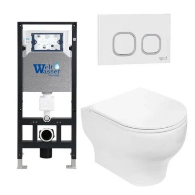 Комплект: Инсталляция, подвесной унитаз и кнопка Welt Wasser AMBERG 506 + ERLENBACH 004 GL-WT + AMBERG RD-WT