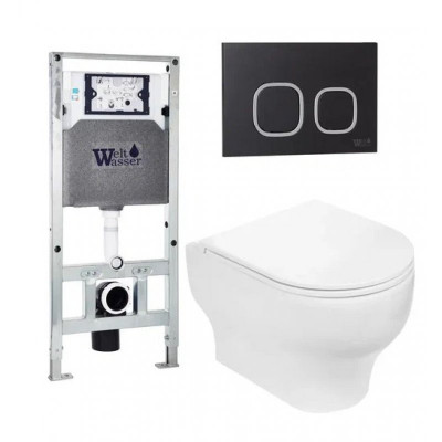 Комплект: Инсталляция, подвесной унитаз и кнопка Welt Wasser AMBERG 506 ST + ERLENBACH 004 GL-WT + AMBERG RD-BL