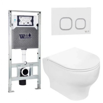 Комплект: Инсталляция, подвесной унитаз и кнопка Welt Wasser AMBERG 506 ST + ERLENBACH 004 GL-WT + AMBERG RD-WT