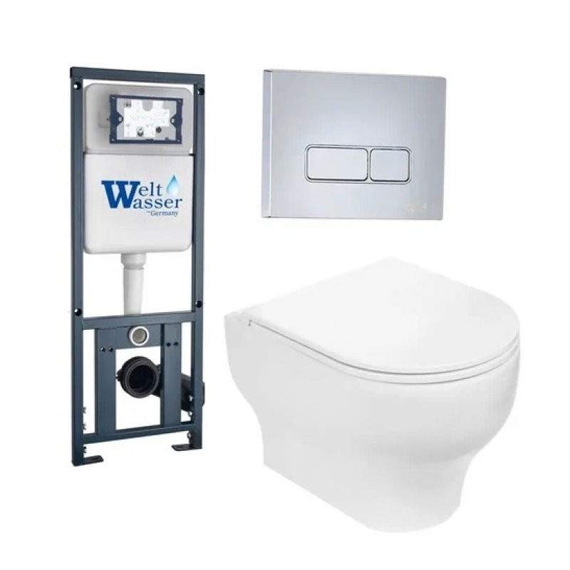 Комплект: Инсталляция, подвесной унитаз и кнопка Welt Wasser MARBERG 410 + ERLENBACH 004 GL-WT + MAR 410 SE