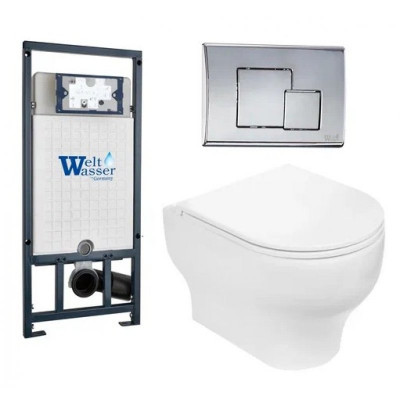 Комплект: Инсталляция, подвесной унитаз и кнопка Welt Wasser MARBERG 507 + ERLENBACH 004 GL-WT + MAR 507 SE