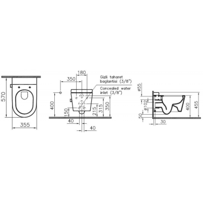 Безободковый подвесной унитаз VitrA Nest c биде, смесителем, с бачком VitrA Fresh, сиденье микролифт, 5176B003-6233