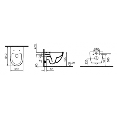 Безободковый подвесной унитаз VitrA Sento черный матовый, тонкое дюропластовое сиденье микролифт, 7748B083-0101