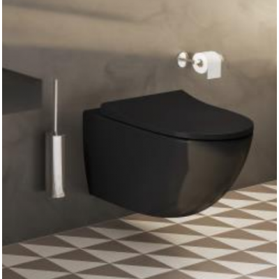 Безободковый подвесной унитаз VitrA Sento черный матовый, тонкое дюропластовое сиденье микролифт, 7748B083-0101