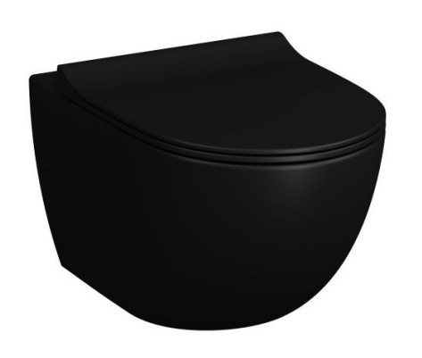 Безободковый подвесной унитаз VitrA Sento черный матовый, тонкое дюропластовое сиденье микролифт, 7748B083-0101