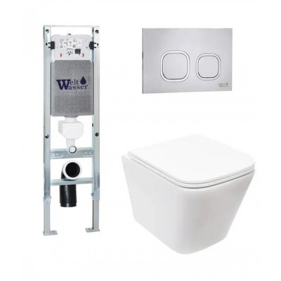 Комплект: Инсталляция, подвесной унитаз и кнопка Welt Wasser AMBERG 350 ST + GELBACH 004 GL-WT + AMBERG RD-MT CR
