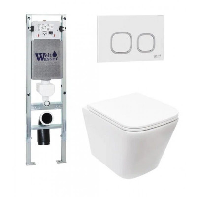 Комплект: Инсталляция, подвесной унитаз и кнопка Welt Wasser AMBERG 350 ST + GELBACH 004 GL-WT + AMBERG RD-WT