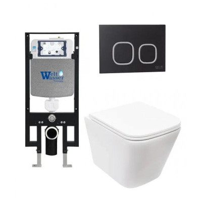 Комплект: Инсталляция, подвесной унитаз и кнопка Welt Wasser AMBERG 497 + GELBACH 004 GL-WT + AMBERG RD-BL