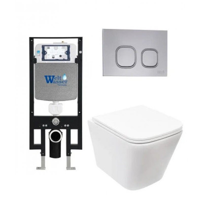 Комплект: Инсталляция, подвесной унитаз и кнопка Welt Wasser AMBERG 497 + GELBACH 004 GL-WT + AMBERG RD-CR