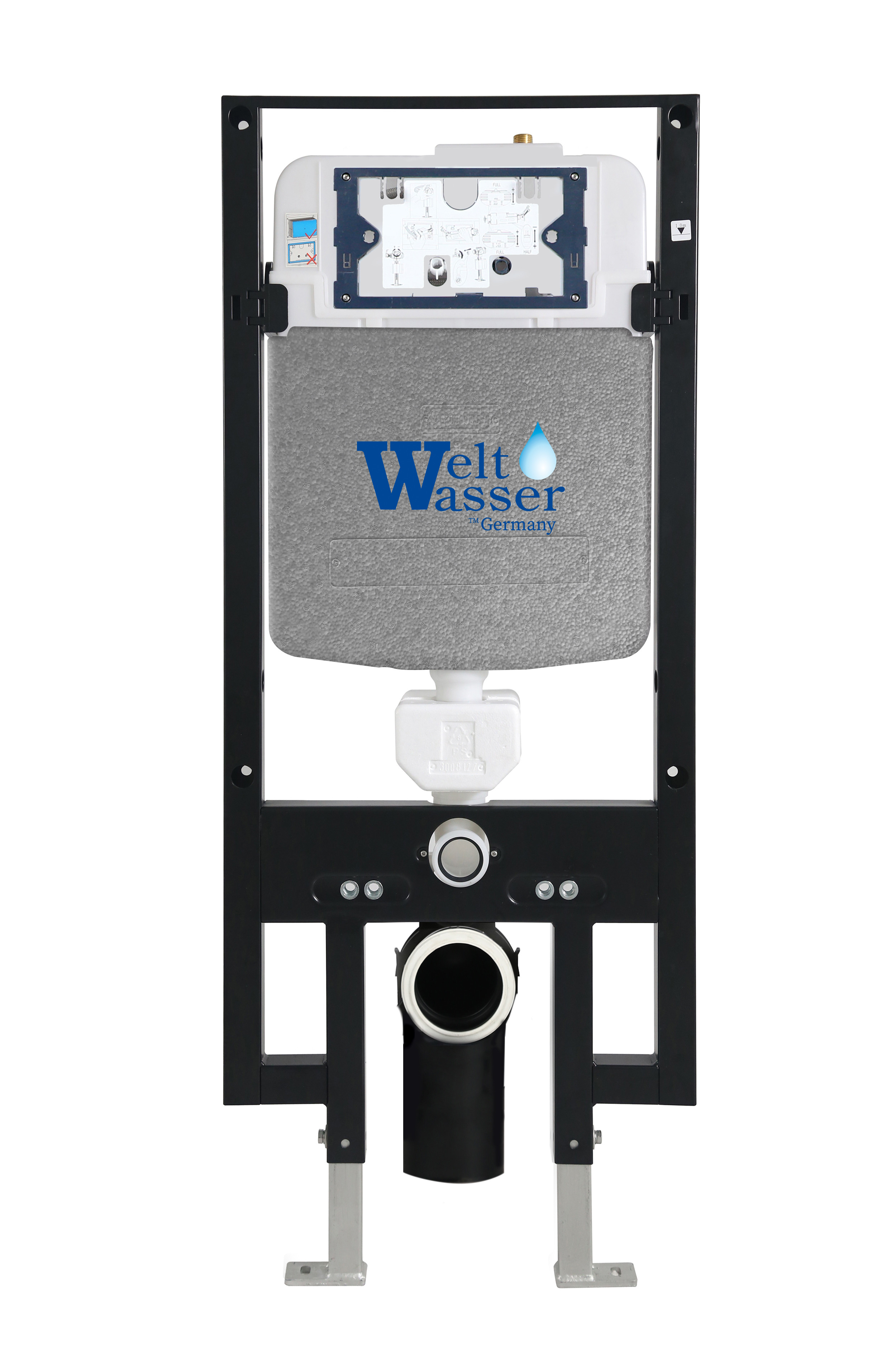 Комплект: Инсталляция, подвесной унитаз и кнопка Welt Wasser AMBERG 497 + GELBACH 004 GL-WT + AMBERG RD-WT