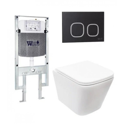 Комплект: Инсталляция, подвесной унитаз и кнопка Welt Wasser AMBERG 497 ST + GELBACH 004 GL-WT + AMBERG RD-BL