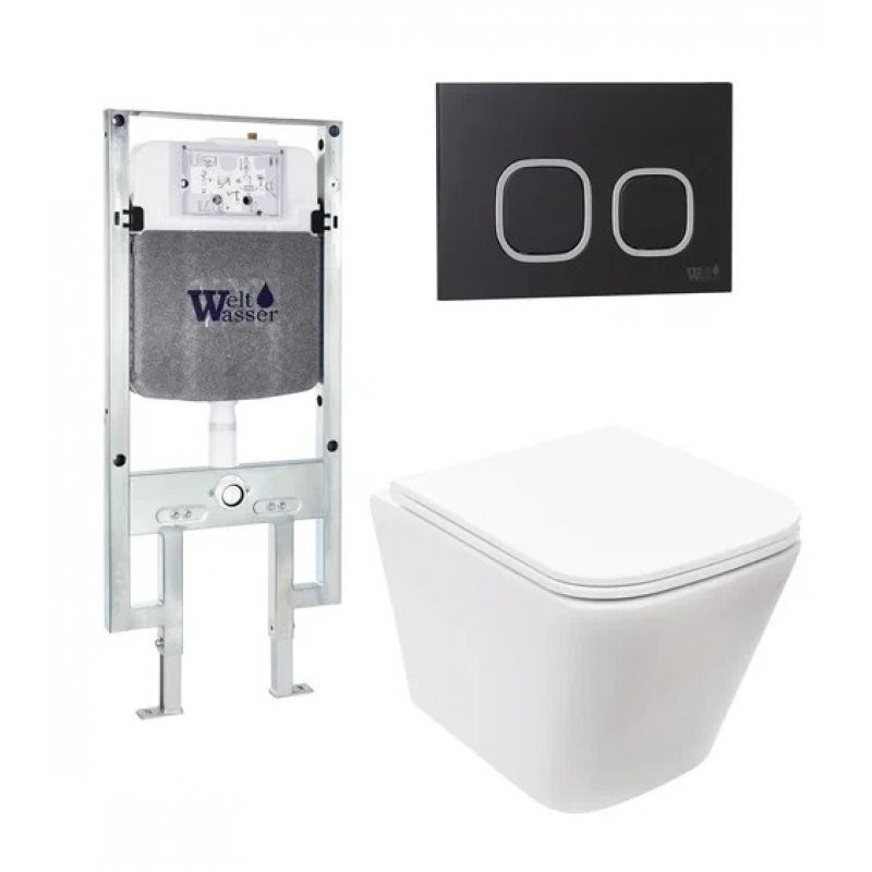 Комплект: Инсталляция, подвесной унитаз и кнопка Welt Wasser AMBERG 497 ST + GELBACH 004 GL-WT + AMBERG RD-BL