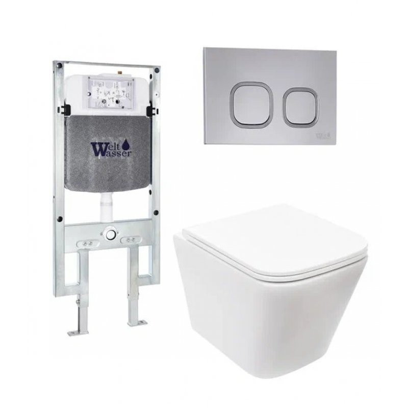 Комплект: Инсталляция, подвесной унитаз и кнопка Welt Wasser AMBERG 497 ST + GELBACH 004 GL-WT + AMBERG RD-CR