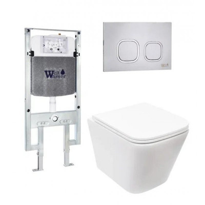 Комплект: Инсталляция, подвесной унитаз и кнопка Welt Wasser AMBERG 497 ST + GELBACH 004 GL-WT + AMBERG RD-MT CR
